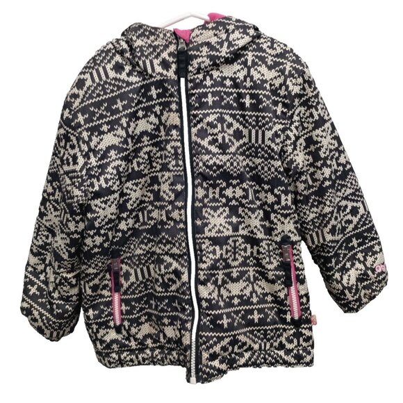 Obermeyer Kids Puffer Jacket Size 5 Girls Black White Hooded Winter Snow - Picture 1 of 11
